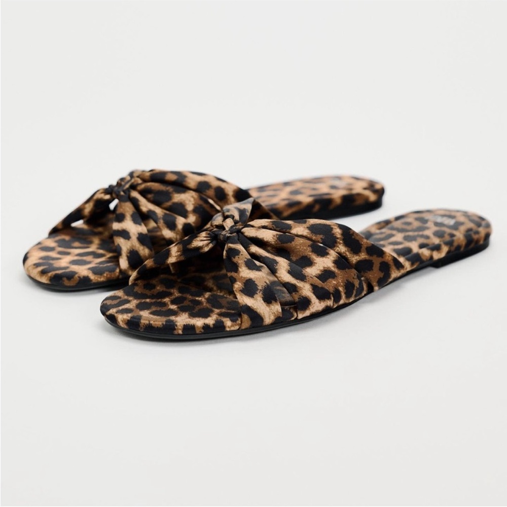 Size 6 Zara Animal Print Knotted Slide Sandals - Leopard Print Mules NWOT